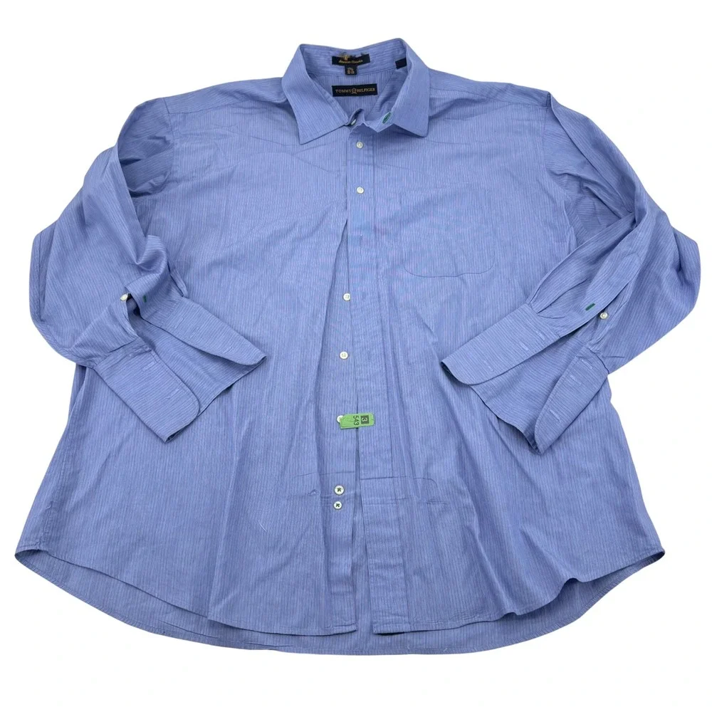 Tommy Hilfiger American Classics Blue Purple Striped Dress Shirt 17.5 32-33